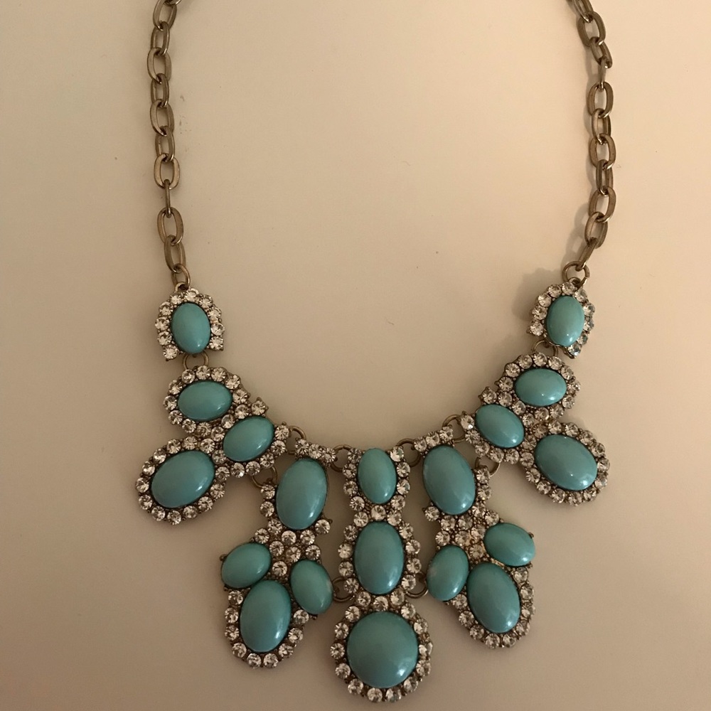 Gold Statement necklace Turquoise and CZ stones